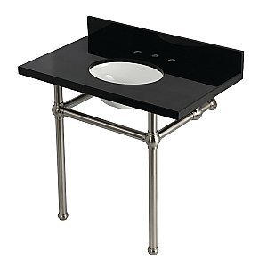 Kingston Brass KVPK3630KB8 Templeton 36" Black Granite Console Sink with Brass Legs (8-Inch - 3-Hole) - Black Granite/Brushed Nickel
