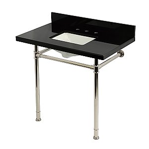 Kingston Brass KVPK36227K386 Imperial 36" Black Granite Console Sink with Stainless Steel Legs (8-Inch - 3-Hole) - Black Granite/Polished Nickel