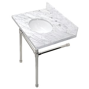 Kingston Brass KVPB30M86ST Dreyfuss 30" x 22" Carrara Marble Vanity Top with Stainless Steel Legs, Marble White/Polished Nickel