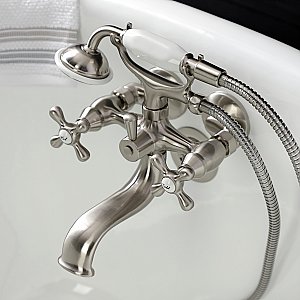 Kingston Brass KS225SN Kingston Wall Mount Clawfoot Tub Faucet with Hand Shower, Brushed Nickel