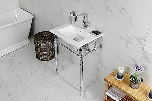 Fauceture KVPB24187W1CP Edwardian 24" Console Sink with Brass Legs (Single Hole), White/Polished Chrome