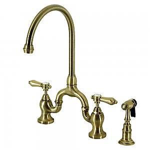 Kingston Brass KS7793BALBS Heirloom Bridge Kitchen Faucet with Brass Sprayer, Antique Brass