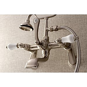 Kingston Brass AE55T8 Aqua Vintage Wall Mount Tub Faucet with Hand Shower, Brushed Nickel