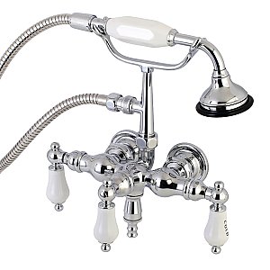 Aqua Vintage AE22T1 Vintage 3-3/8 Inch Wall Mount Tub Faucet with Hand Shower, Polished Chrome
