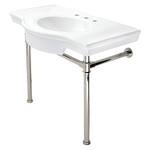 Kingston Brass VPB1376ST Templeton 37" Ceramic Console Sink with Stainless Steel Legs, White/Polished Nickel
