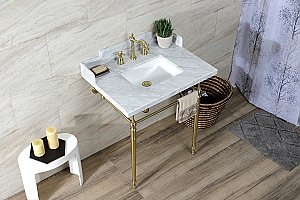 Kingston Brass LMS3022M8SQ7 Habsburg 30" Carrara Marble Console Sink with Brass Legs, Marble White/Brushed Brass