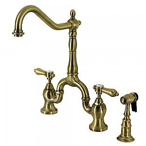 Kingston Brass KS7753BALBS Heirloom Bridge Kitchen Faucet with Brass Sprayer, Antique Brass