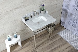 Kingston Brass LMS3022M8SQ6 Habsburg 30" Carrara Marble Console Sink with Brass Legs, Marble White/Polished Nickel