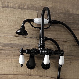 Kingston Brass AE305T0 Aqua Vintage Wall Mount Clawfoot Tub Faucets, Matte Black