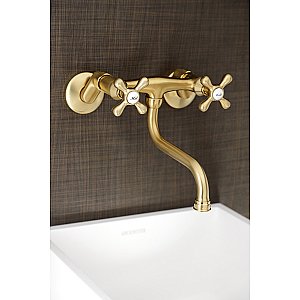 Kingston Brass KS216SB Kingston Two Handle Wall Mount Bathroom Faucet, Brushed Brass