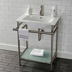 Kingston Brass VPB24187W18 24-Inch Ceramic Console Sink (1-Hole), White/Brushed Nickel
