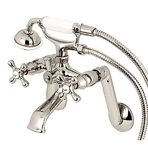 Kingston Brass KS269PN Kingston Tub Wall Mount Clawfoot Tub Faucet with Hand Shower, Polished Nickel