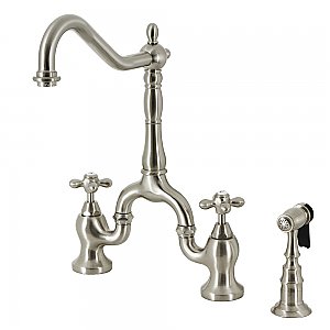 Kingston Brass KS7758AXBS English Country Bridge Kitchen Faucet with Brass Sprayer, Brushed Nickel