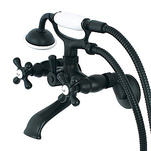 Kingston Brass KS265MB Kingston Tub Wall Mount Clawfoot Tub Faucet with Hand Shower, Matte Black
