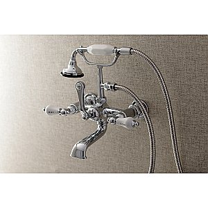 Kingston Brass AE556T1 Aqua Vintage 7-Inch Wall Mount Tub Faucet with Hand Shower, Polished Chrome