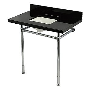 Kingston Brass KVPK36227K8SQ1 Imperial 36" Black Granite Console Sink with Stainless Steel Legs (8-Inch - 3-Hole) - Black Granite/Polished Chrome