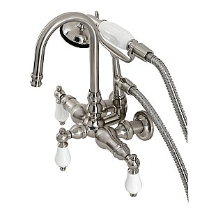 Kingston Brass CA11T8 Vintage 3-3/8" Tub Wall Mount Clawfoot Tub Faucet with Hand Shower, Brushed Nickel