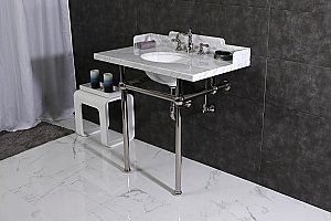 Kingston Brass LMS36MB6 Pemberton 36" Carrara Marble Console Sink with Brass Legs, Marble White/Polished Nickel