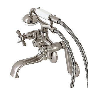 Kingston Brass KS249SN Kingston Tub Wall Mount Clawfoot Tub Faucet with Hand Shower, Brushed Nickel