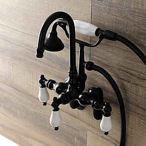 Kingston Brass AE305T0 Aqua Vintage Wall Mount Clawfoot Tub Faucets, Matte Black