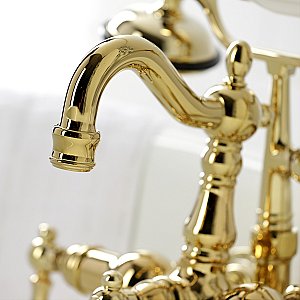 Kingston Brass CA1007T2 Heritage 3-3/8" Tub Wall Mount Clawfoot Tub Faucet with Hand Shower, Polished Brass
