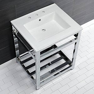 Kingston Brass VWP2522W8A1 Quadras 25-Inch Ceramic Console Sink (8-Inch, 3-Hole), White/Chrome