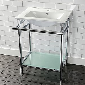 Kingston Brass VPB24187W11 24-Inch Ceramic Console Sink (1-Hole), White/Chrome
