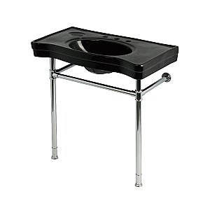 Kingston Brass KVPB36198K381 Imperial 36" Ceramic Console Sink with Stainless Steel Legs (8-Inch - 3-Hole) - Black/Polished Chrome