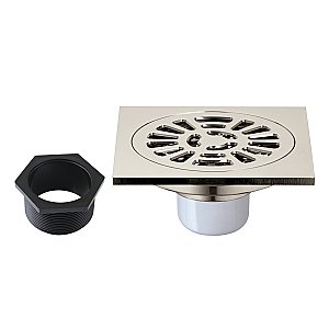Kingston Brass BSF4267PN Watercourse 4" Square Brass Shower Drain, Polished Nickel