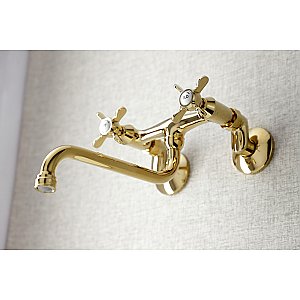 Kingston Brass KS115PB Essex Two Handle Wall Mount Bathroom Faucet, Polished Brass