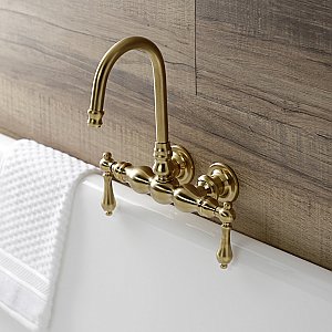 Kingston Brass AE1T7 Aqua Vintage 3-3/8 Inch Wall Mount Tub Faucet, Brushed Brass