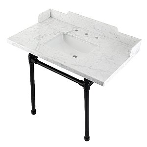 Kingston Brass LMS36M8SQ0ST Wesselman 36" Carrara Marble Console Sink with Stainless Steel Legs, Marble White/Matte Black