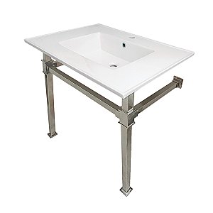 Kingston Brass KVPB31221Q6 Monarch 31-Inch Ceramic Console Sink (1-Hole), White/Polished Nickel