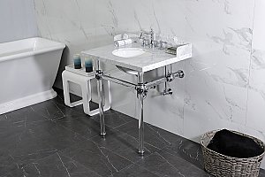 Kingston Brass LMS3030MA1 Pemberton 30" Carrara Marble Console Sink with Acrylic Legs, Marble White/Polished Chrome