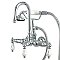 Gooseneck Wall Mount Clawfoot Tub Faucet with Hand Shower - 3-3/8" on Center - Porcelain Lever Handles - Polished Chrome