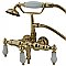 Wall Mount Clawfoot Tub Faucet with Hand Shower - 3-3/8" on Center - Porcelain Lever Handles - Polished Brass