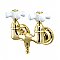 Clawfoot Bathtub Filler Faucet - 3-3/8" on Center Tub Wall Mount - Polished Brass - Porcelain Cross Handles