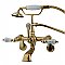 Wall Mount Clawfoot Tub Faucet with Hand Shower - Adjustable Center - Metal Lever Handles - Polished Brass