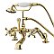 Deck Mount Clawfoot Tub Faucet with Hand Shower - Adjustable Centers - Metal Cross Handles - Polished Brass