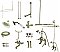 Vintage Clawfoot Tub Faucet Package with Porcelain Levers and Shower Enclosure - Brushed Nickel