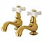 Kingston Brass Heritage Basin Faucet - Porcelain Cross Handles - Polished Brass