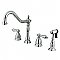 Heritage Widespread Deck Mount Kitchen Faucet with Brass Sprayer - Metal Lever Handles - Polished Chrome