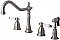 Heritage Widespread Deck Mount Kitchen Faucet with Brass Sprayer - Porcelain Lever Handles - Brushed Nickel