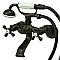 Wall Mount Clawfoot Tub Faucet with Hand Shower - Adjustable Center - Metal Cross Handles - Oil Rubbed Bronze