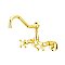 Vintage Style Wall Mount Kitchen Faucet - Metal Cross Handles - Polished Brass