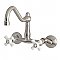 Vintage Style Wall Mount Kitchen Faucet - Porcelain Cross Handles - Satin Nickel