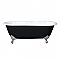 66-Inch Cast Iron Double Ended Clawfoot Tub with 7-Inch Faucet Drillings, Black/White/Brushed Nickel