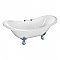 61-Inch Cast Iron Double Slipper Clawfoot Tub with 7-Inch Faucet Drillings, White/Polished Chrome
