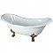 72-Inch Cast Iron Double Slipper Clawfoot Tub (No Faucet Drillings), White/Brushed Nickel