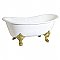 67-Inch Cast Iron Double Slipper Clawfoot Tub (No Faucet Drillings), White/Polished Brass